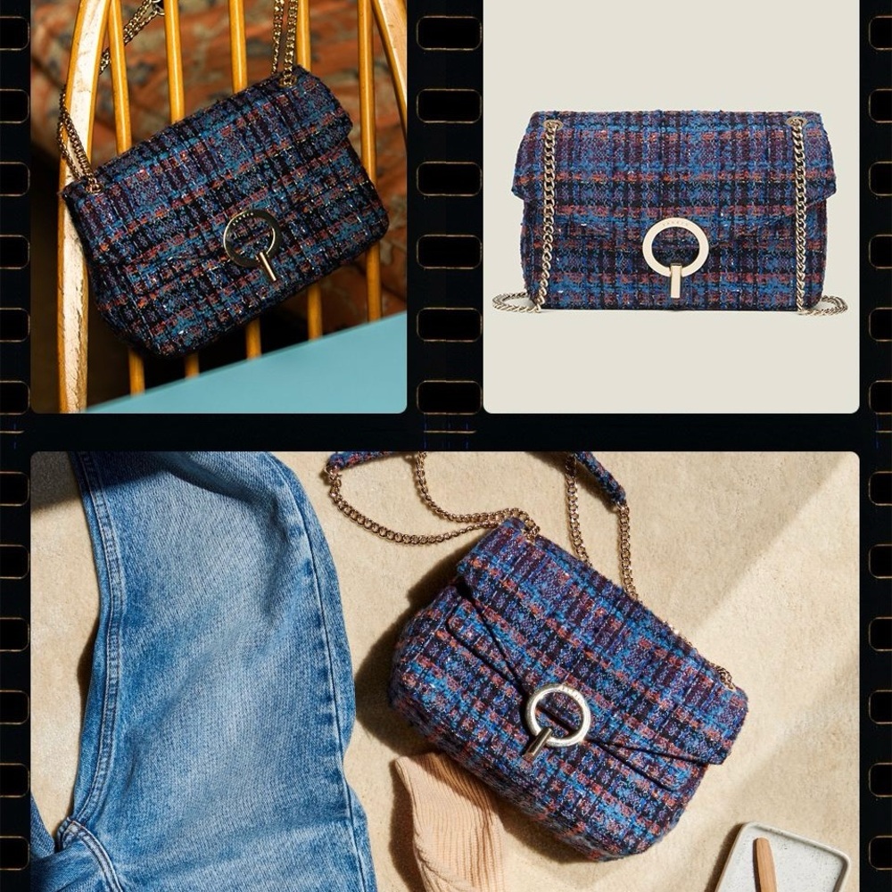 SANDRO YZA Tweed Shoulder Bag in Blue - Picture 6 of 13